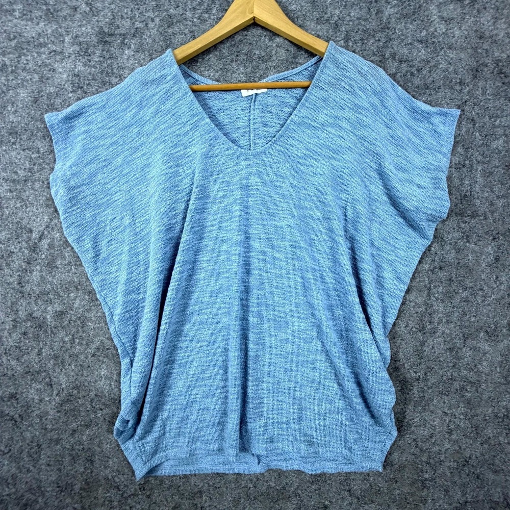 Enti Sweater Womens Medium Blue Stretch Open Knit Round Neck Cap Sleeve Casual